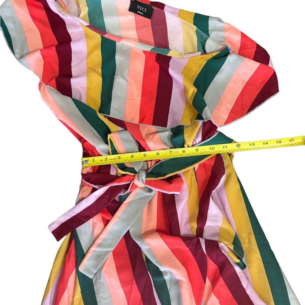 VICI One Shoulder Ruffle Rainbow Midi Dress small - Picture 13 of 16